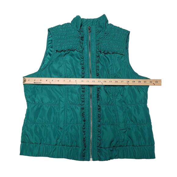 Christopher & Banks Aqua Green Puffer Vest XL Quilted Outdoor Zip-Up with Ruffle - Picture 7 of 10